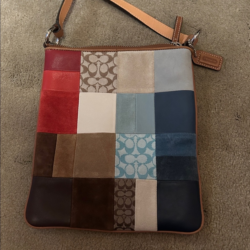 Coach Patchwork Crossbody Bag in Red, Blue, Brown & Tan - Picture 3 of 4